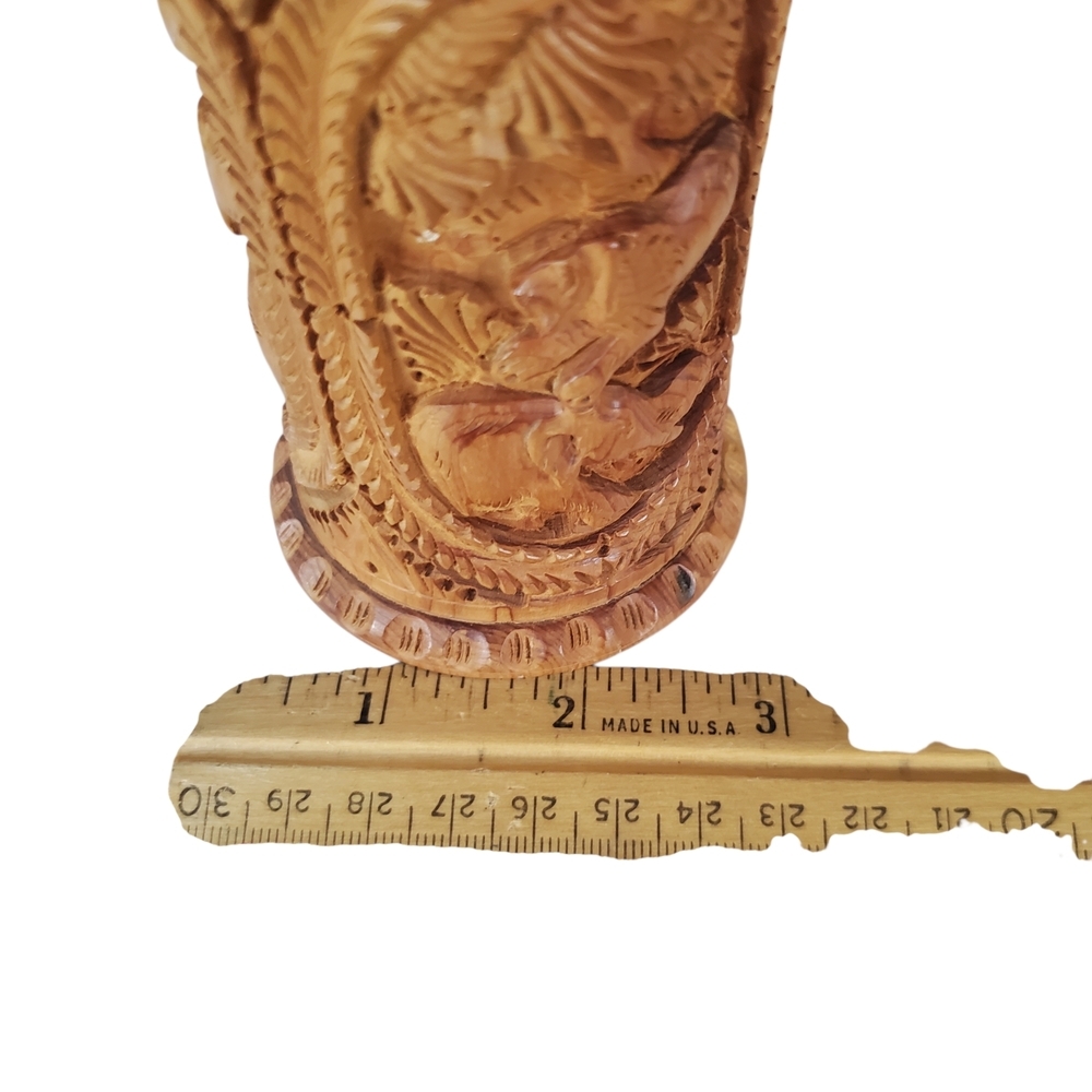 Vintage Hand-Carved Wooden Pen Holder - African Wildlife & Jungle Scene - Picture 7 of 8